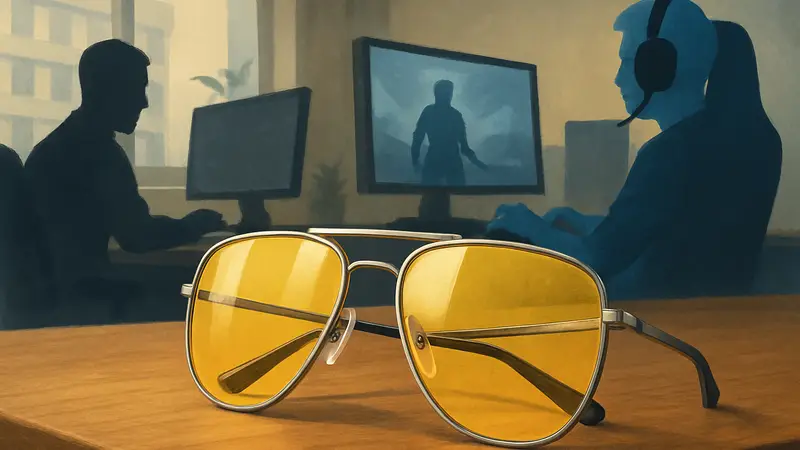 Игровые очки Gunnar Novato в стиле "авиатор" из титановой коллекции на столе.