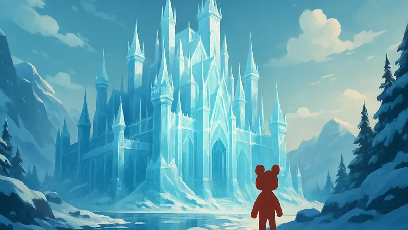 Огромный ледяной дворец, построенный в игре Heartopia