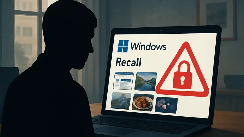 Изображение функции Windows Recall, вызывающей вопросы безопасности, на экране компьютера