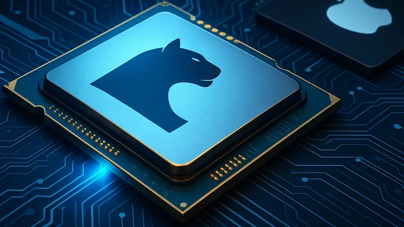 Изображение процессора Intel Panther Lake на фоне микросхем, символизирующее производительность и лидерство.