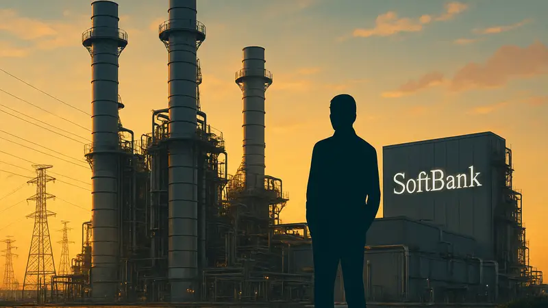 Изображение будущей газовой электростанции, построенной SoftBank в США, на фоне закатного неба.