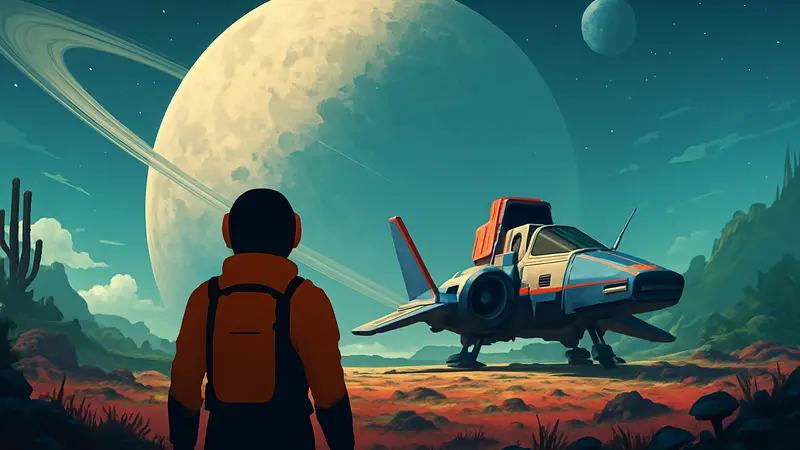 Обновление No Man's Sky, скриншот игры с космическим кораблем и планетой