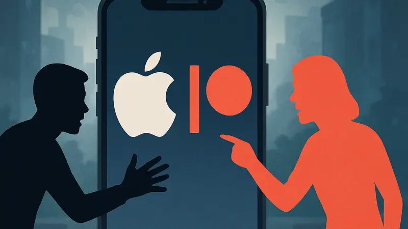 Логотипы Apple и Patreon на фоне мобильного устройства, демонстрирующие спор о правилах.