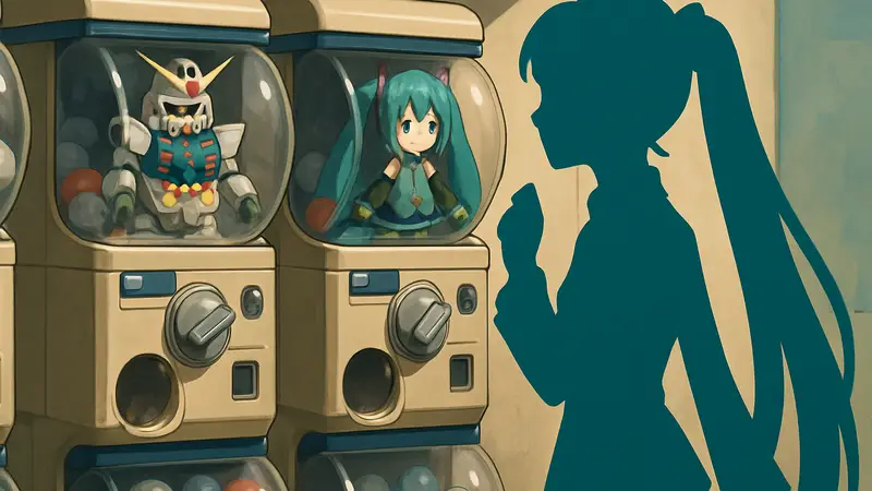 Капсульные модельки Gundam и Hatsune Miku в Gashapon-автоматах