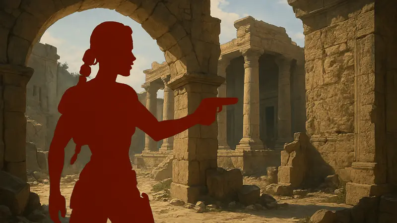 Лара Крофт из игры Tomb Raider: The Last Revelation на фоне древних руин
