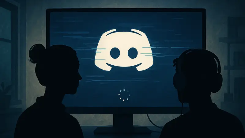 Логотип Discord на фоне экрана загрузки, символизирующий сбой сервиса
