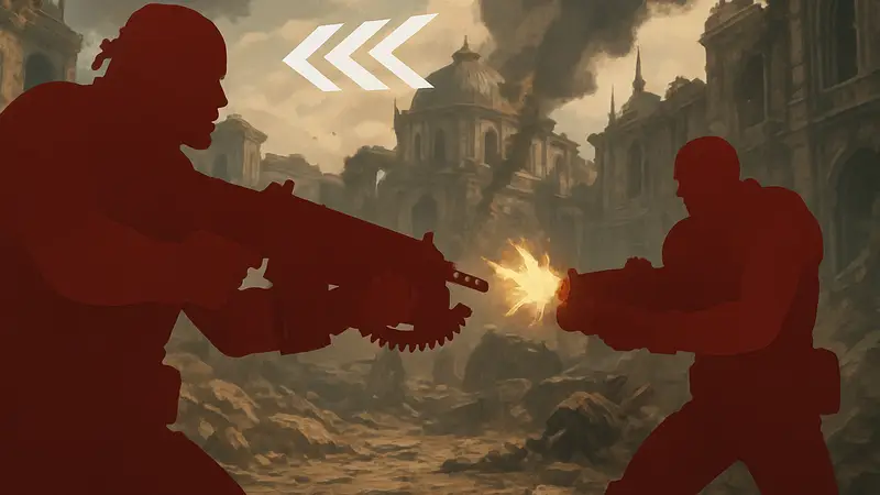 Главные герои Gears of War: E-Day, Маркус Феникс и Доминик Сантьяго, во время ожесточенной перестрелки, символизирующей новые механики.