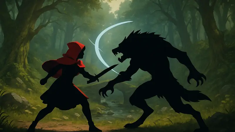 Геймплейный кадр из слэшера Swords & Slippers с Красной Шапочкой в бою.