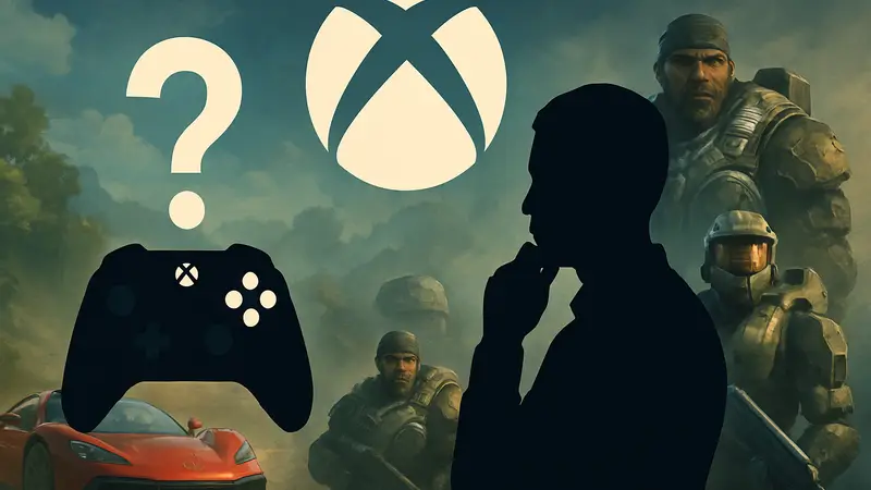 Логотип Xbox, геймпад, вопрос об эксклюзивах, игры Forza, Gears, Halo.
