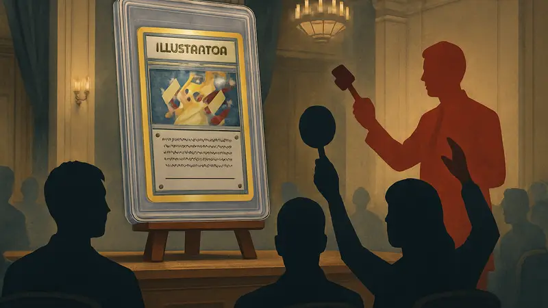 Редкая карта Pokémon Пикачу Иллюстратор Логана Пола на аукционе, проданная за миллионы долларов.
