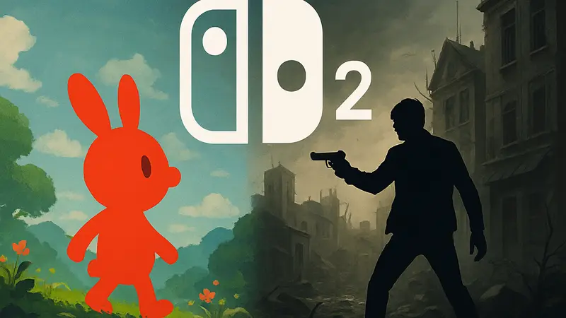 Логотип Nintendo Switch 2 с изображениями Pokemon Pokopia и Resident Evil Requiem
