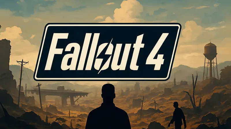 Логотип Fallout 4 на фоне пустошей, символизирующий свежее обновление.
