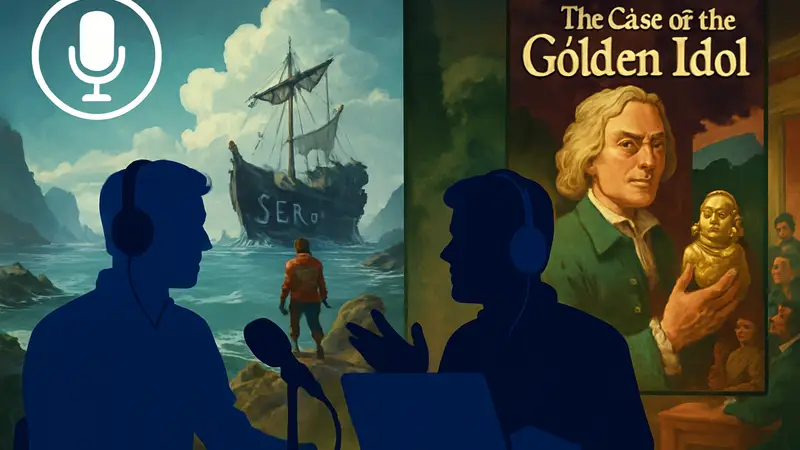 Логотип Pocket Gamer Podcast с обложками обсуждаемых игр: Sea of Remnants, The Case of the Golden Idol.