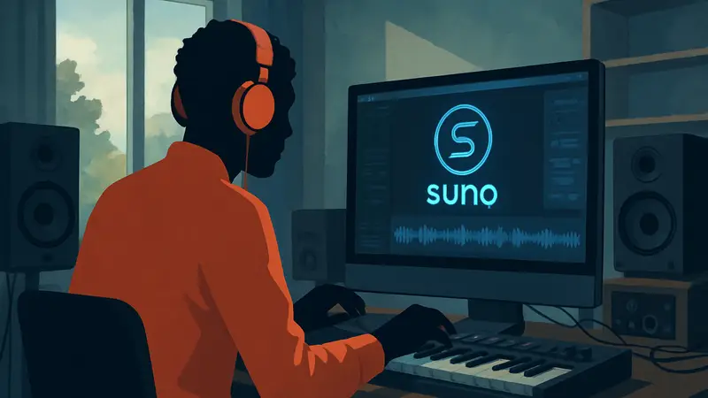 Человек, создающий музыку с помощью ИИ Suno, или изображение исполнителя 1010Benja