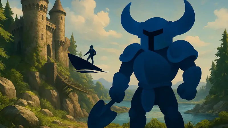 Изображение рыцаря Shovel Knight в 3D-стиле, логотип Yacht Club Games, анонс разработки сиквела.