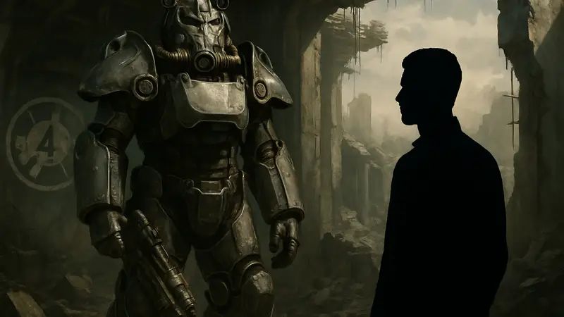 Коллекционная статуя Максимуса в силовой броне T-60 из сериала Fallout, демонстрирующая высокую детализацию.