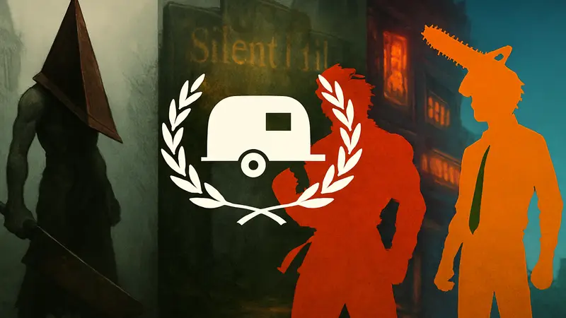 Логотип Golden Trailer Awards на фоне трейлеров игр Silent Hill, Street Fighter и аниме «Человек-бензопила».