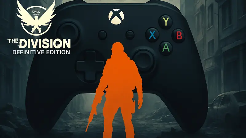Логотип The Division Definitive Edition на фоне контроллера Xbox, символизирующий релиз