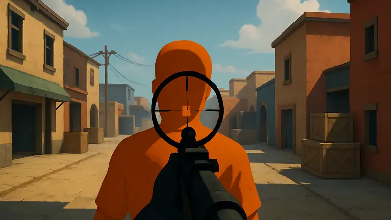 Экран игры Roblox Hypershot с видом от первого лица, демонстрирующий оптимально настроенный прицел.