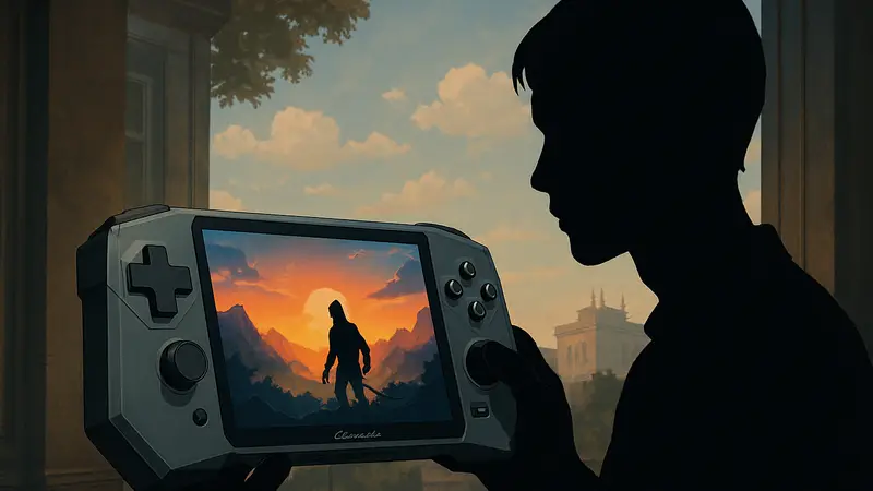 Портативная игровая консоль GameMT EX8 с угловатым дизайном и ярким экраном.