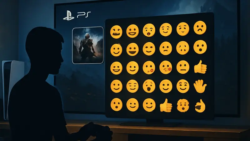 Интерфейс PlayStation 5, демонстрирующий экран с новыми реакционными эмодзи после обновления системы.