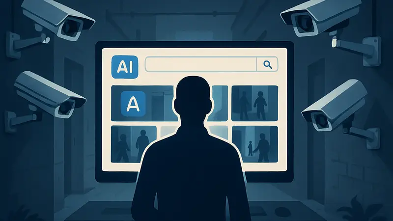 Conntour AI поисковая система для видеонаблюдения, иллюстрация с камерами и ИИ