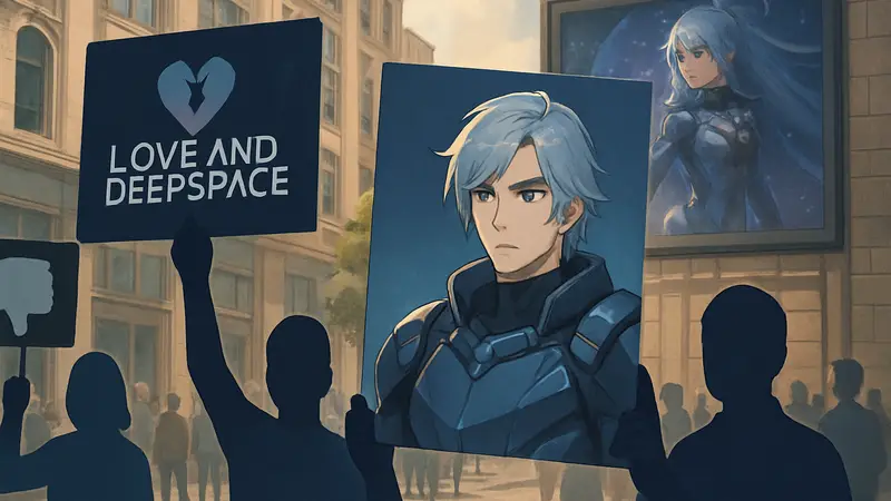 Фанаты Love And Deepspace, держащие баннеры в поддержку персонажа Valko.