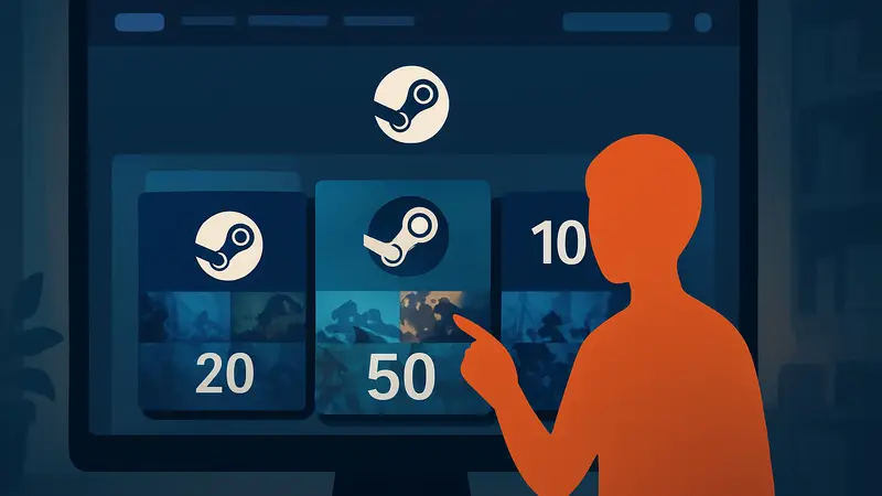 Изображение обновлённой веб-страницы Steam, демонстрирующей новый, более современный дизайн подарочных карт.
