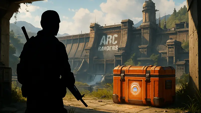 Игровой скриншот Arc Raiders с изображением локации Dam Battlegrounds и потенциального лута.