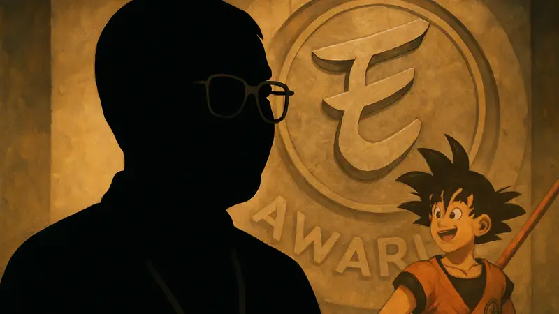 Портрет Акиры Ториямы, создателя манги Dragon Ball, на фоне логотипа Eisner Awards.