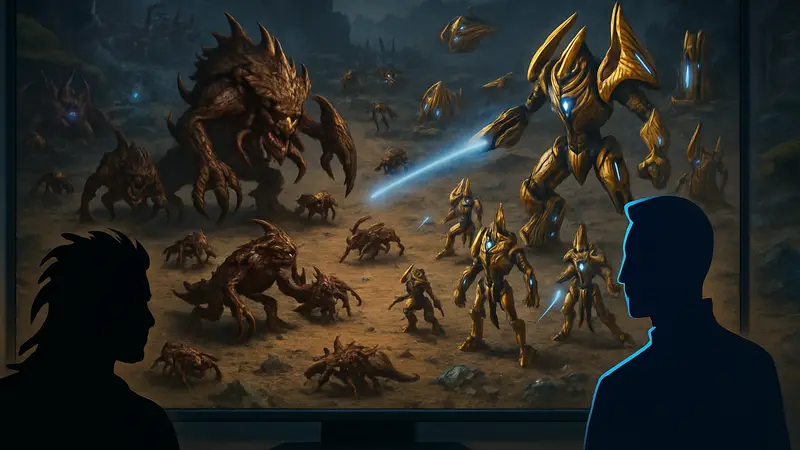Игровой экран Starcraft 2, юниты Зергов и Протоссов, иллюстрация патча