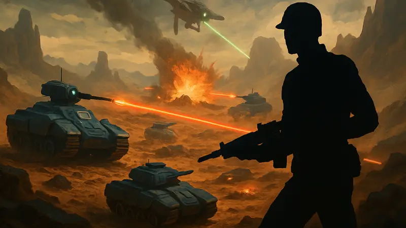 Футуристическая битва с танками и лазерными пушками на инопланетной планете из Dark Reign.