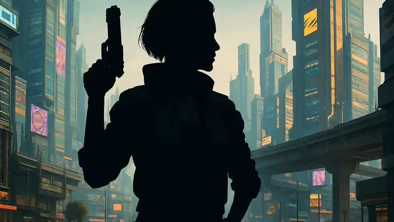 Модель Kristina Rein в образе Ви из игры Cyberpunk 2077, Найт-Сити.