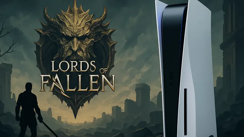 Логотип Lords of the Fallen на фоне PS5, символизирующий обновление игры
