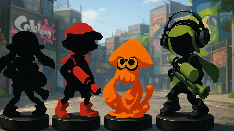 Изображение нескольких фигурок amiibo по Splatoon Raiders, демонстрирующих их дизайн