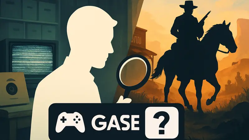 Изображение викторины «Угадай игру» GameRant с мотивами секретных записей и Дикого Запада на игровом фоне.