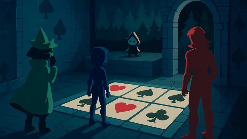 Изображение карточных головоломок в Deltarune Глава 1 с персонажами игры.