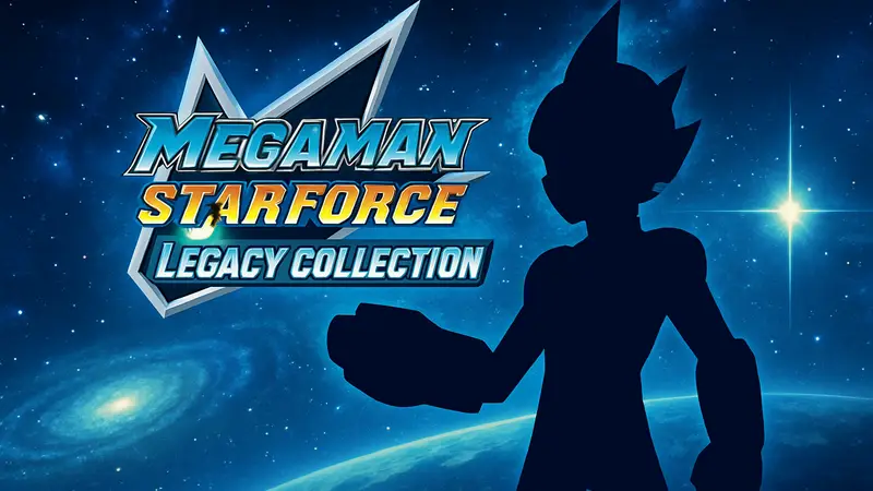 Логотип Mega Man Star Force: Legacy Collection на фоне космического пространства, анонс обновления.