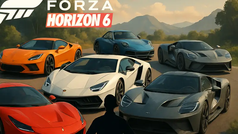Изображение шести спортивных автомобилей из Forza Horizon 6, демонстрирующих бонусы лояльности