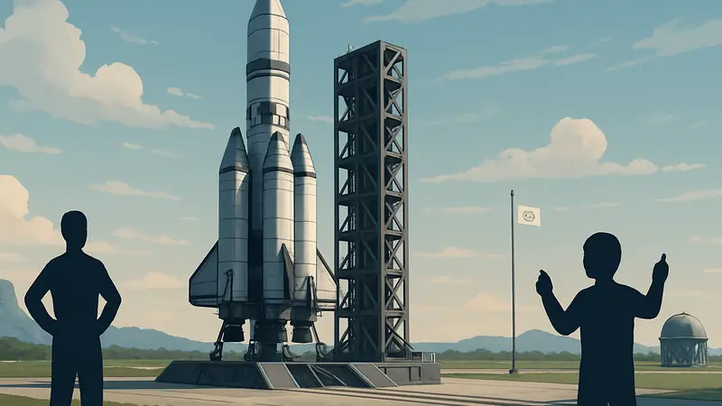 Космический аппарат, построенный игроком в Kerbal Space Program, на стартовой площадке.