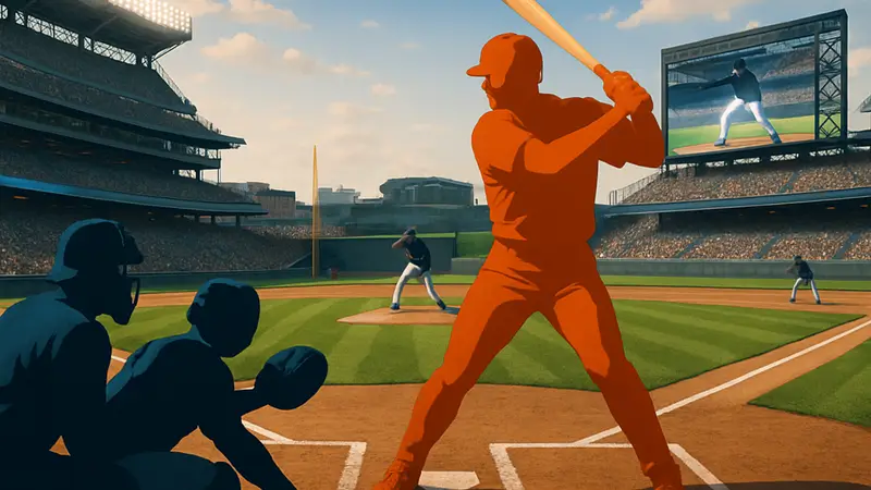 Игровой скриншот Baseball Hits 26 с бейсбольным полем и игроками MLB на iOS и Android.