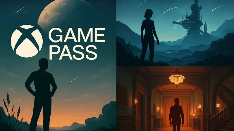 Логотип Xbox Game Pass и скриншоты из игр Aphelion и There Are No Ghosts At The Grand