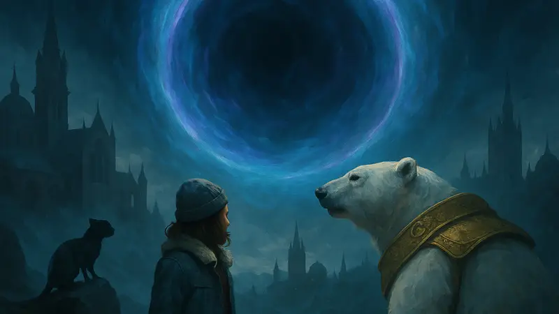 Кадр из сериала "Темные начала" (His Dark Materials) от HBO, возможно, с загадочной аурой, символизирующей пропавший эпизод.