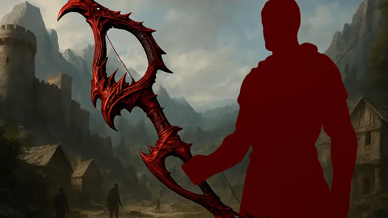 Изображение Лука Багрового Стража из игры Crimson Desert, мощного дальнобойного оружия.