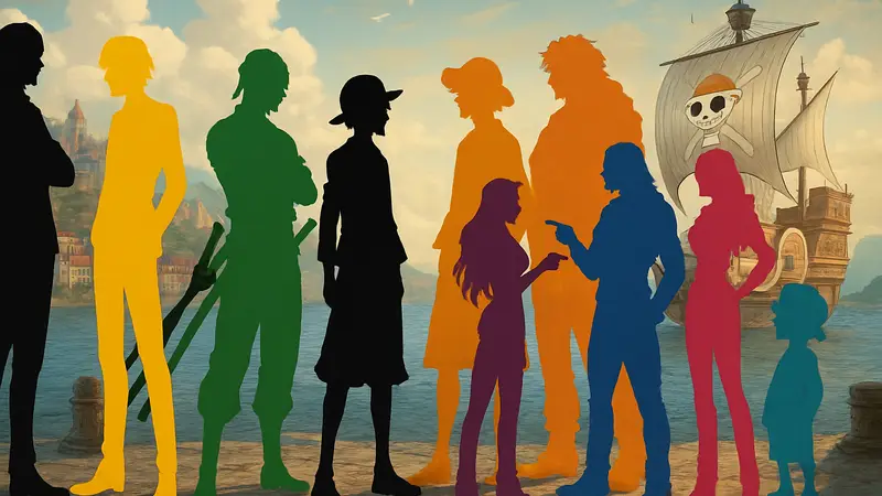 Яркие персонажи One Piece в парных позах, символизирующие разнообразные дуэты аниме.