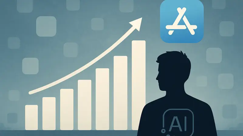 График роста числа приложений в App Store, с символом ИИ или разработчика.