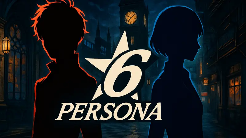 Логотип Persona 6 на темном фоне с элементами стиля серии