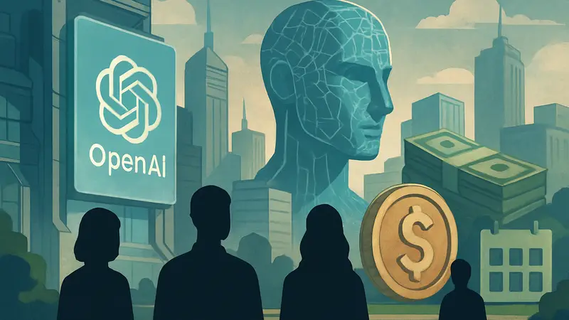 Иллюстрация экономики будущего с элементами искусственного интеллекта и финансов по версии OpenAI
