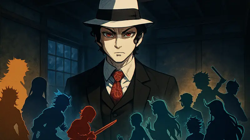 Мудзан Кибуцудзи из аниме Demon Slayer, постер аниме-персонажей против Мудзана