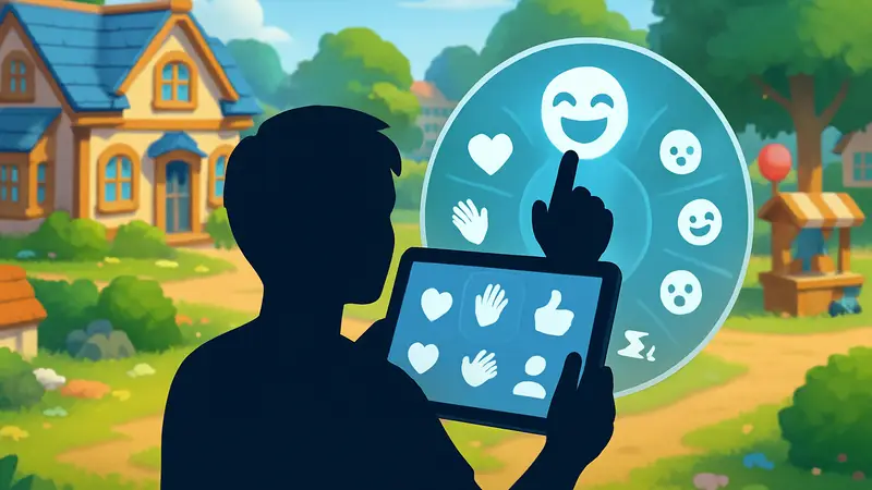 Игрок Heartopia использует эмоцию, вокруг интерфейс с эмоциями и действиями.
